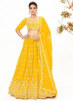 Georgette Lemon Yellow  Festival Wear Embroidery Work Lehenga Choli